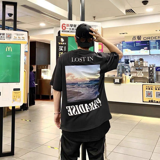 Askyurself T-shirts Short Sleeve Casual Loose Retro T-shirt